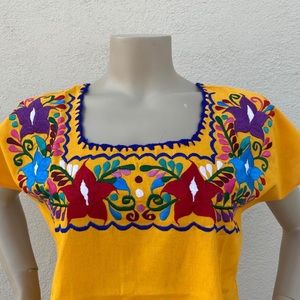 MEXICAN EMBROIDERED YELLOW BLOUSE